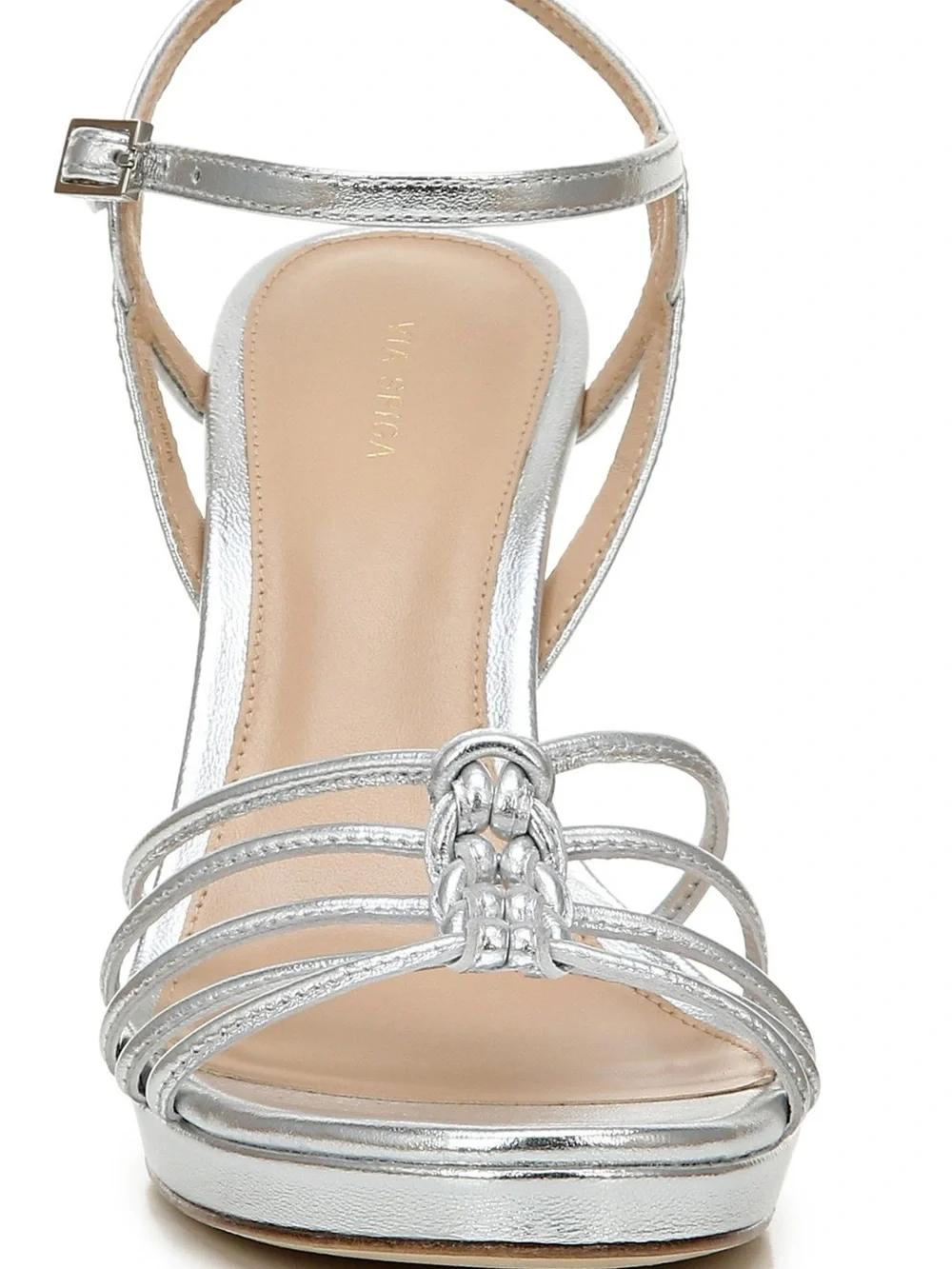 Via Spiga Womens Malka High Heel Ankle Strap Sandal Metallic Silver Size…